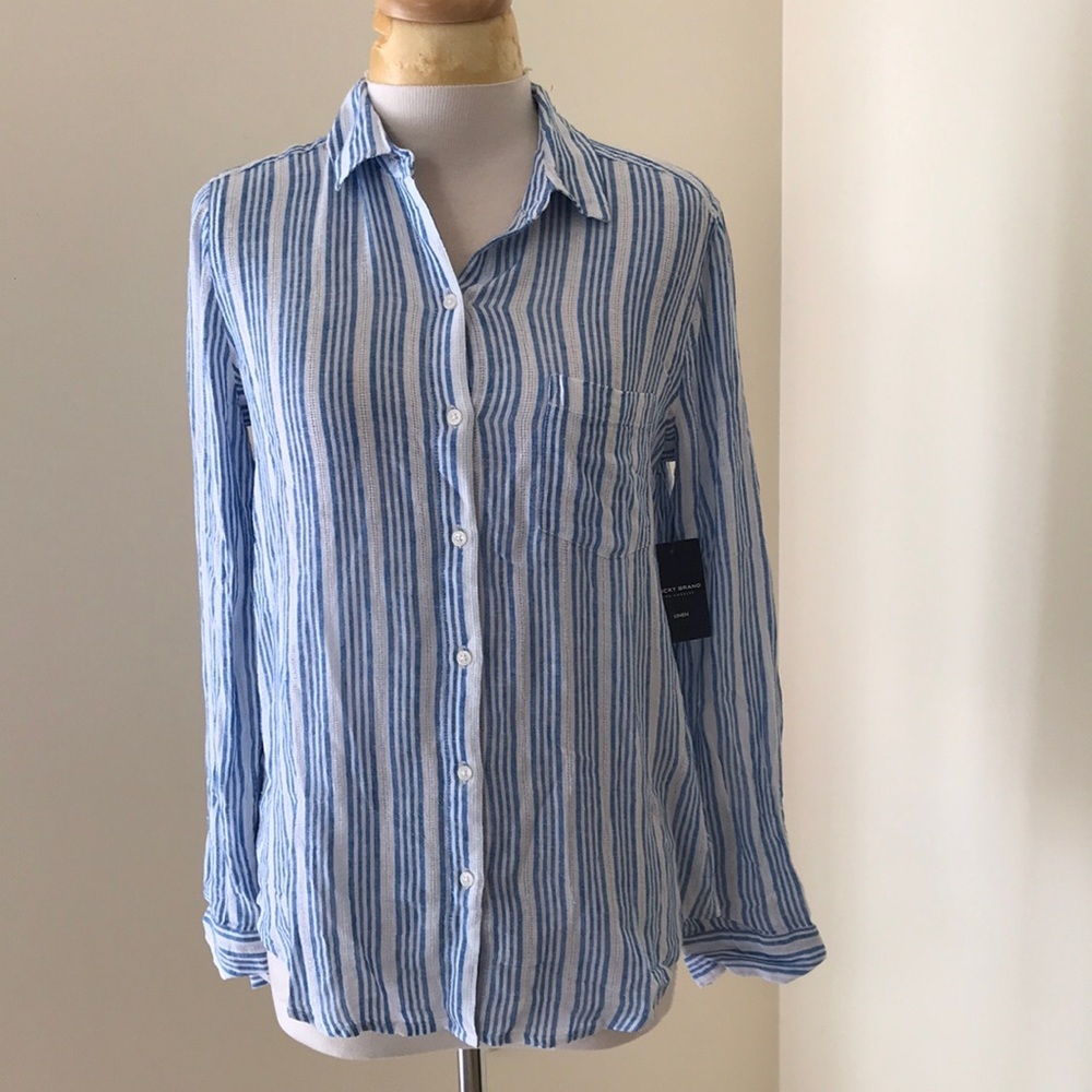 NWT! Lucky Brand XS classic fit striped linen blend shirt.